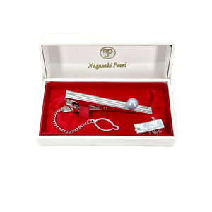 Nagasaki Pearl Mid Century Modern Men's Blue Japanese Saltwater Akoya Cultured Pearl Tie Bar
