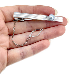 Nagasaki Pearl Mid Century Modern Men's Blue Japanese Saltwater Akoya Cultured Pearl Tie Bar