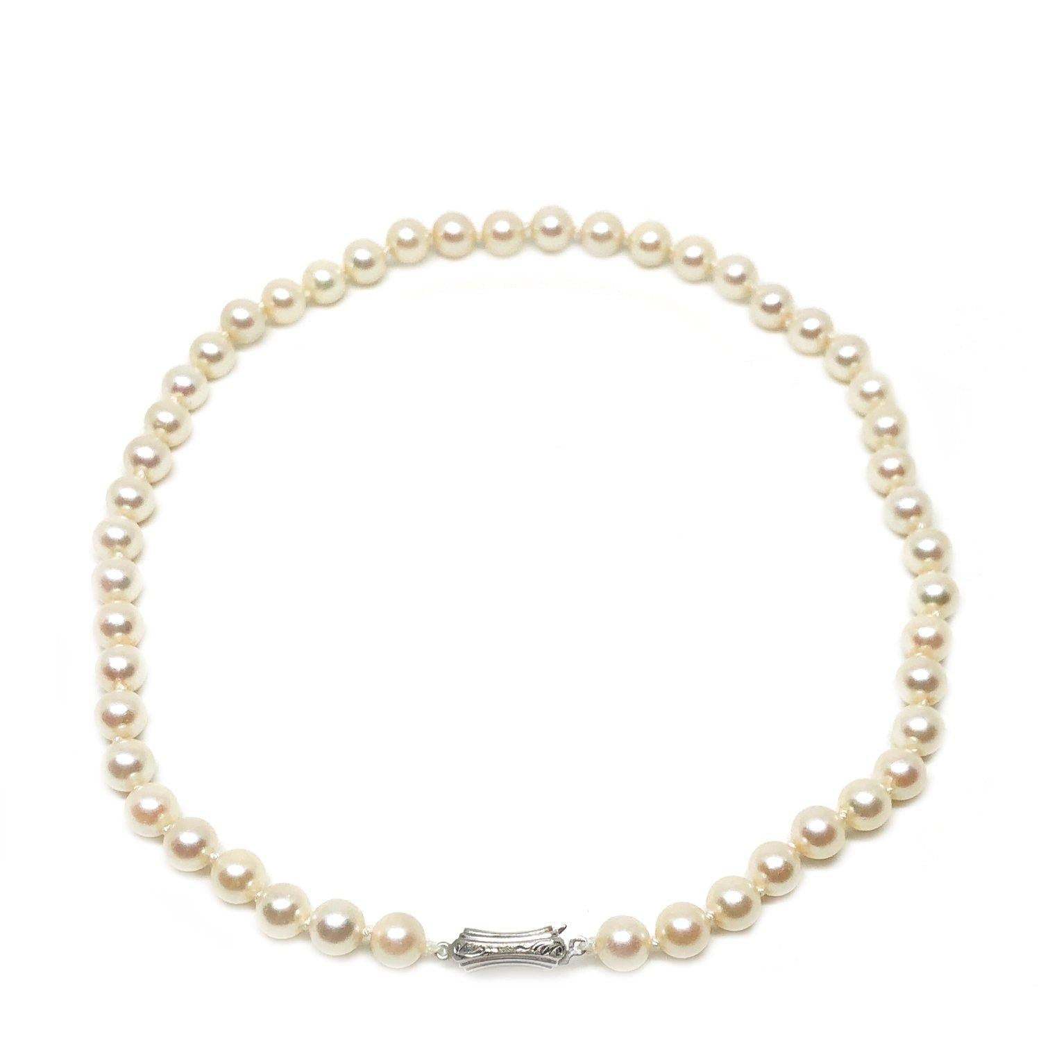 Art Deco Japanese Saltwater Cultured Akoya Pearl Necklace - 18K White Gold 16 Inch