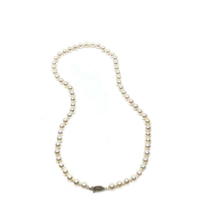 Milgrain Japanese Saltwater Cultured Akoya Pearl Necklace - 14K White Gold 16 Inch