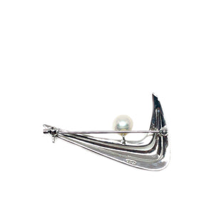 Modern Vintage Japanese Saltwater Akoya Pearl Nike Brooch- Sterling Silver