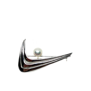 Modern Vintage Japanese Saltwater Akoya Pearl Nike Brooch- Sterling Silver