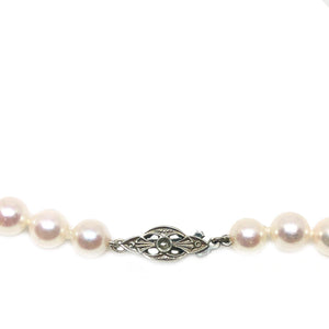 Art Nouveau Japanese Saltwater Cultured Akoya Pearl Necklace - 14K White Gold Diamond 29 Inch - Vintage Valuable Pearls