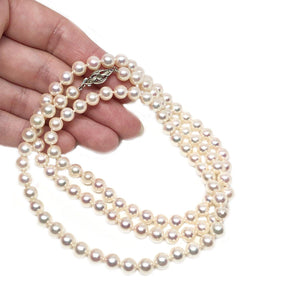 Art Nouveau Japanese Saltwater Cultured Akoya Pearl Necklace - 14K White Gold Diamond 29 Inch - Vintage Valuable Pearls