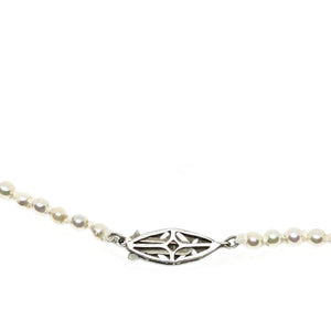 Art Nouveau Japanese Saltwater Cultured Akoya Pearl Necklace - 14K White Gold Diamond 21 Inch