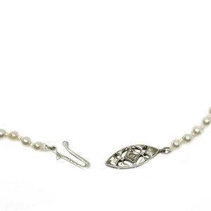 Art Nouveau Japanese Saltwater Cultured Akoya Pearl Necklace - 14K White Gold Diamond 21 Inch