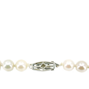 Art Nouveau Japanese Saltwater Cultured Akoya Pearl Necklace - 14K White Gold Diamond 18.25 Inch