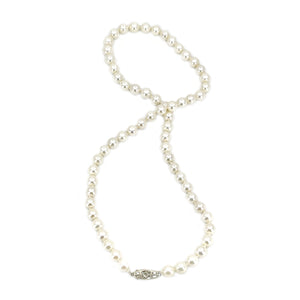 Art Nouveau Japanese Saltwater Cultured Akoya Pearl Necklace - 14K White Gold Diamond 18.25 Inch