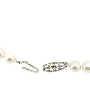 Art Nouveau Japanese Saltwater Cultured Akoya Pearl Necklace - 14K White Gold Diamond 18.25 Inch