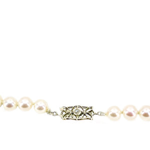 Art Nouveau Japanese Saltwater Cultured Akoya Pearl Necklace - 14K White Gold Diamond 27 Inch