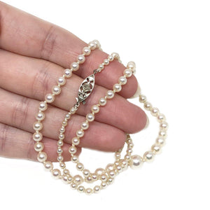 Art Nouveau Japanese Saltwater Cultured Akoya Pearl Necklace - 14K White Gold Diamond 21 Inch