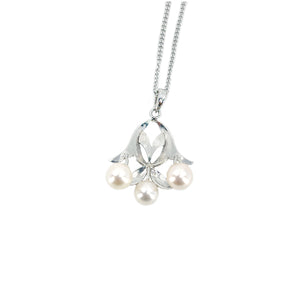 Nouveau Brushed Japanese Saltwater Cultured Akoya Pearl Pendant- Sterling Silver 15.00 Inch