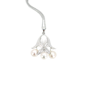 Nouveau Brushed Japanese Saltwater Cultured Akoya Pearl Pendant- Sterling Silver 15.00 Inch