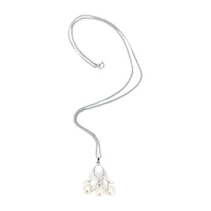 Nouveau Brushed Japanese Saltwater Cultured Akoya Pearl Pendant- Sterling Silver 15.00 Inch