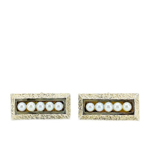 Gold Nugget Mid Century Modern Japanese Akoya Pearl Cufflinks- Sterling Silver