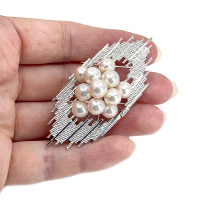 Modernist Obidome Vintage Japanese Saltwater Akoya Cultured Pearl Brooch- Sterling Silver