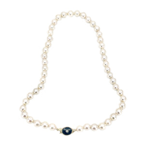 Black Onyx Diamond Japanese Saltwater Cultured Akoya Pearl Strand - 14K Yellow Gold 16 Inch