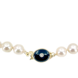 Black Onyx Diamond Japanese Saltwater Cultured Akoya Pearl Strand - 14K Yellow Gold 16 Inch