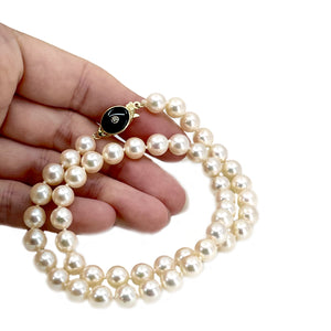 Black Onyx Diamond Japanese Saltwater Cultured Akoya Pearl Strand - 14K Yellow Gold 16 Inch