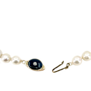 Black Onyx Diamond Japanese Saltwater Cultured Akoya Pearl Strand - 14K Yellow Gold 16 Inch