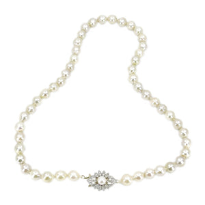 Victorian Star Burst Japanese Saltwater Cultured Akoya Pearl Strand - 14K Yellow Gold Silver 18.50 Inch