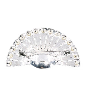 Peacock Engraved Japanese Akoya Cultured Saltwater Pearl Brooch- Sterling Silver