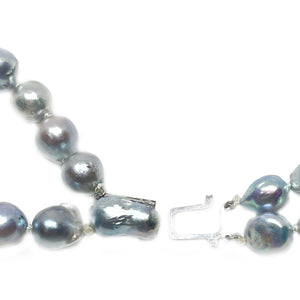 Double Strand Blue Japanese Cultured Akoya Pearl Choker Necklace - 14K White Gold 15 & 15.50 Inch