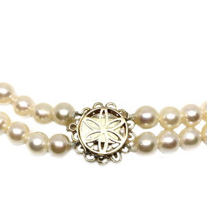 Double Strand Japanese Saltwater Cultured Akoya Pearl Necklace - 14K Yellow Gold 15.50 & 16.75 Inch