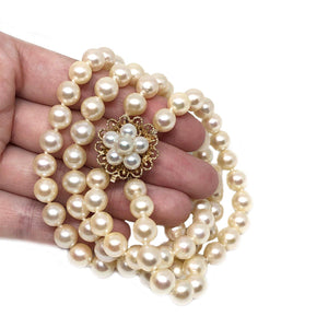 Double Strand Japanese Saltwater Cultured Akoya Pearl Necklace - 14K Yellow Gold 15.50 & 16.75 Inch