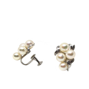 Botanical Akoya Saltwater Cultured Pearl Screwback Earrings- Sterling Silver