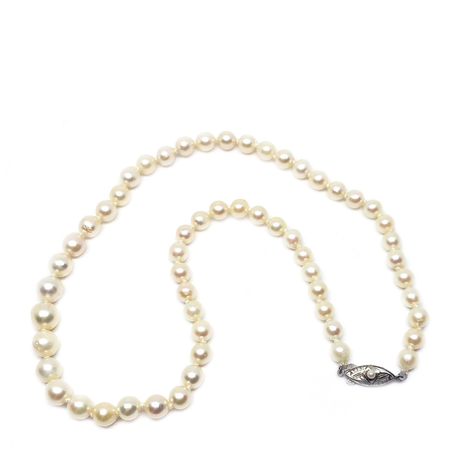 Art Deco Japanese Saltwater Cultured Akoya Pearl Baroque Graduated Necklace - Sterling Silver 18 Inch