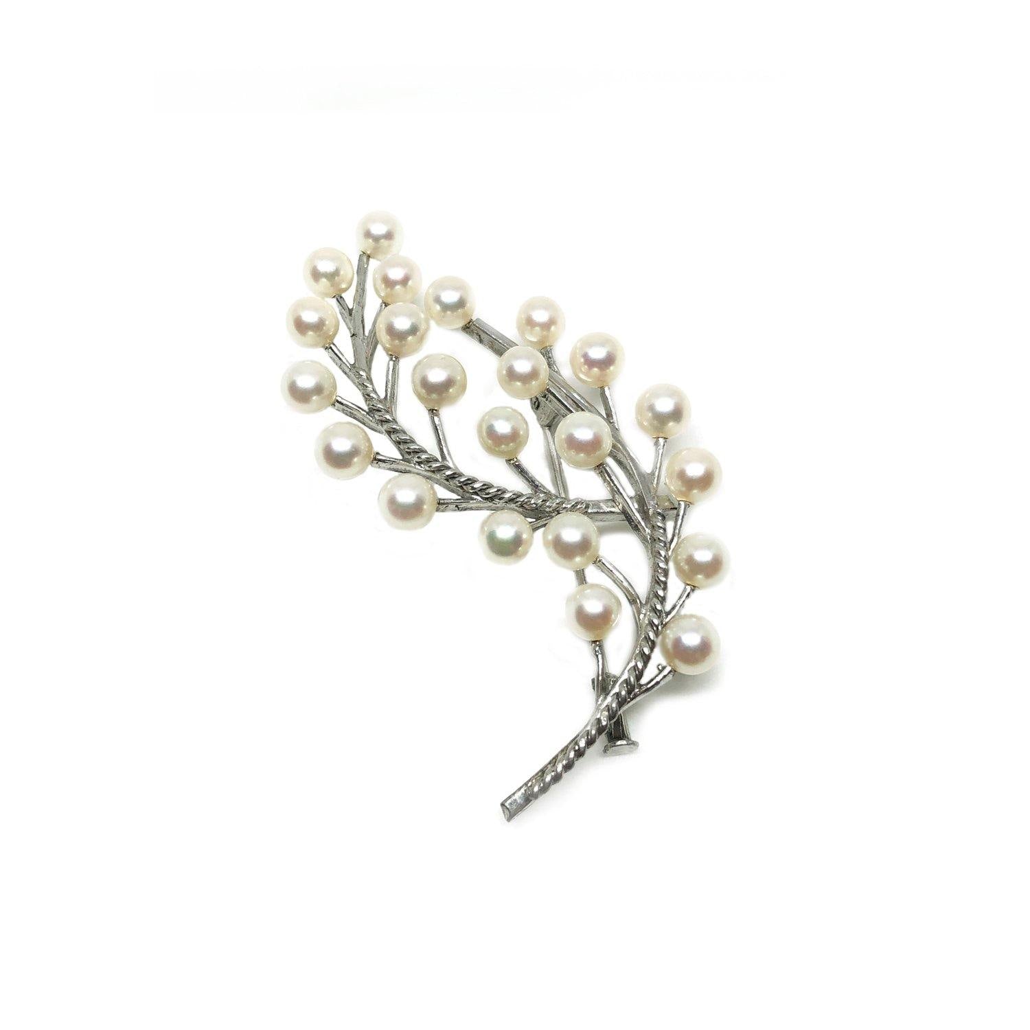 Braided Branch Japanese Akoya Cultured Saltwater Pearl Floral Brooch- Sterling Silver