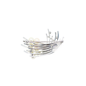 Mid-Century Vintage Ruby Japanese Akoya Cultured Saltwater Pearl Brooch- Sterling Silver