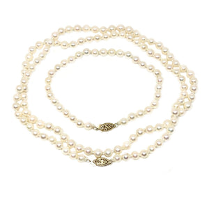 Set Japanese Saltwater Cultured Akoya Pearl Necklace & Bracelet - 14K Yellow Gold 26 Inch