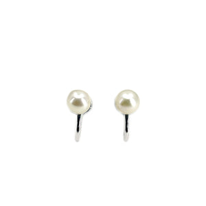 Vintage Solitaire Japanese Akoya Saltwater Cultured Pearl Screwback Earrings- Sterling Silver