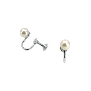 Vintage Solitaire Japanese Akoya Saltwater Cultured Pearl Screwback Earrings- Sterling Silver