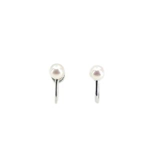 Retro Solitaire Japanese Akoya Saltwater Cultured Pearl Vintage Screwback Earrings- Sterling Silver