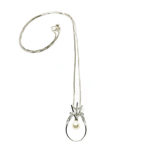 Mid Century Angular Japanese Cultured Akoya Pearl Pendant- Sterling Silver