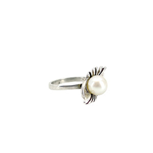 Petite Deco Japanese Saltwater Akoya Cultured Vintage Pearl Ring- Sterling Silver Sz 3 3/4