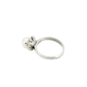 Petite Deco Japanese Saltwater Akoya Cultured Vintage Pearl Ring- Sterling Silver Sz 3 3/4