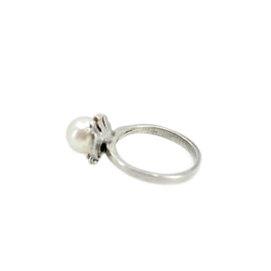 Petite Deco Japanese Saltwater Akoya Cultured Vintage Pearl Ring- Sterling Silver Sz 3 3/4