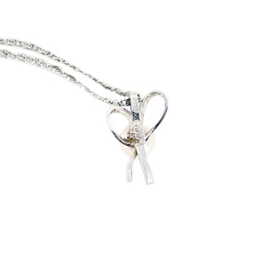 Petite Ribbon Modernist Japanese Saltwater Akoya Pearl Necklace- Sterling Silver 24.50 Inch