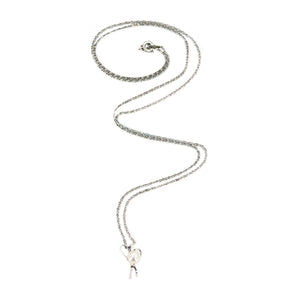 Petite Ribbon Modernist Japanese Saltwater Akoya Pearl Necklace- Sterling Silver 24.50 Inch