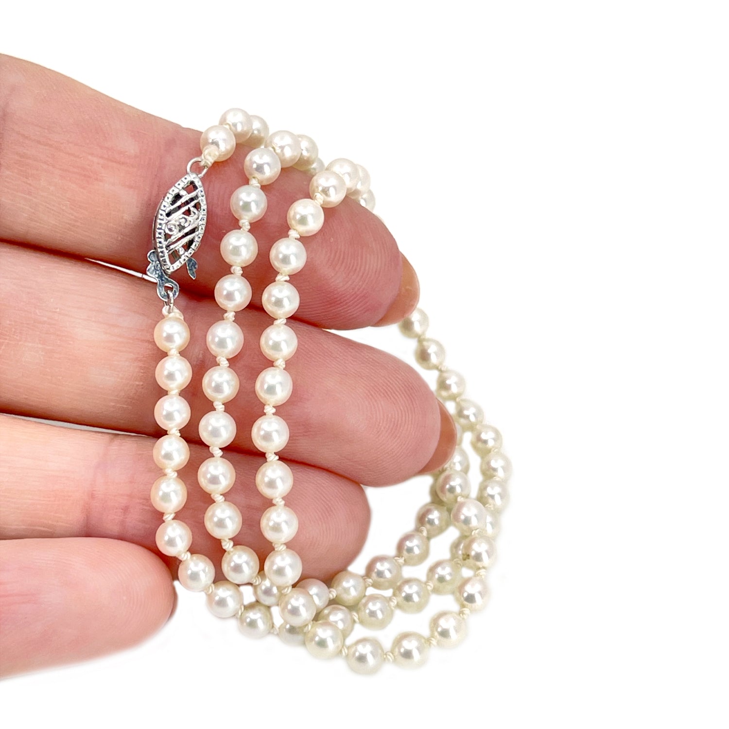 Seed Pearl Vintage Japanese Saltwater Cultured Akoya Pearl Necklace - 10K White Gold 16.75 Inch