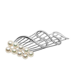 Mid-Century Swirl Japanese Saltwater Akoya Cultured Pearl Brooch- Sterling Silver