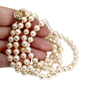 Vintage Baroque Filigree Japanese Cultured Akoya Pearl Strand - 14K Yellow Gold 33.25 Inch