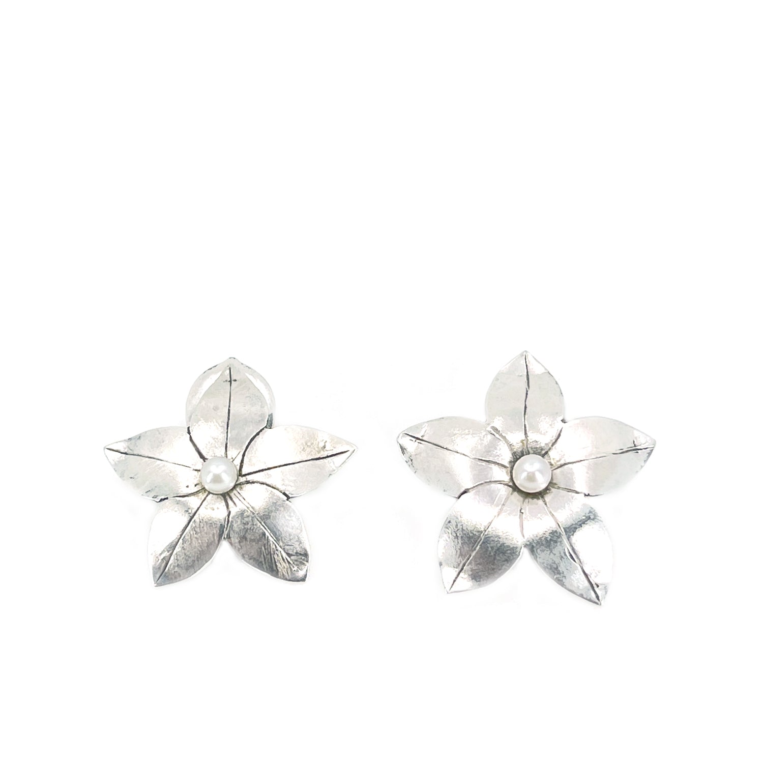 Handmade Price Floral Akoya Saltwater Cultured Pearl Cluster Clip Earrings- Sterling Silver