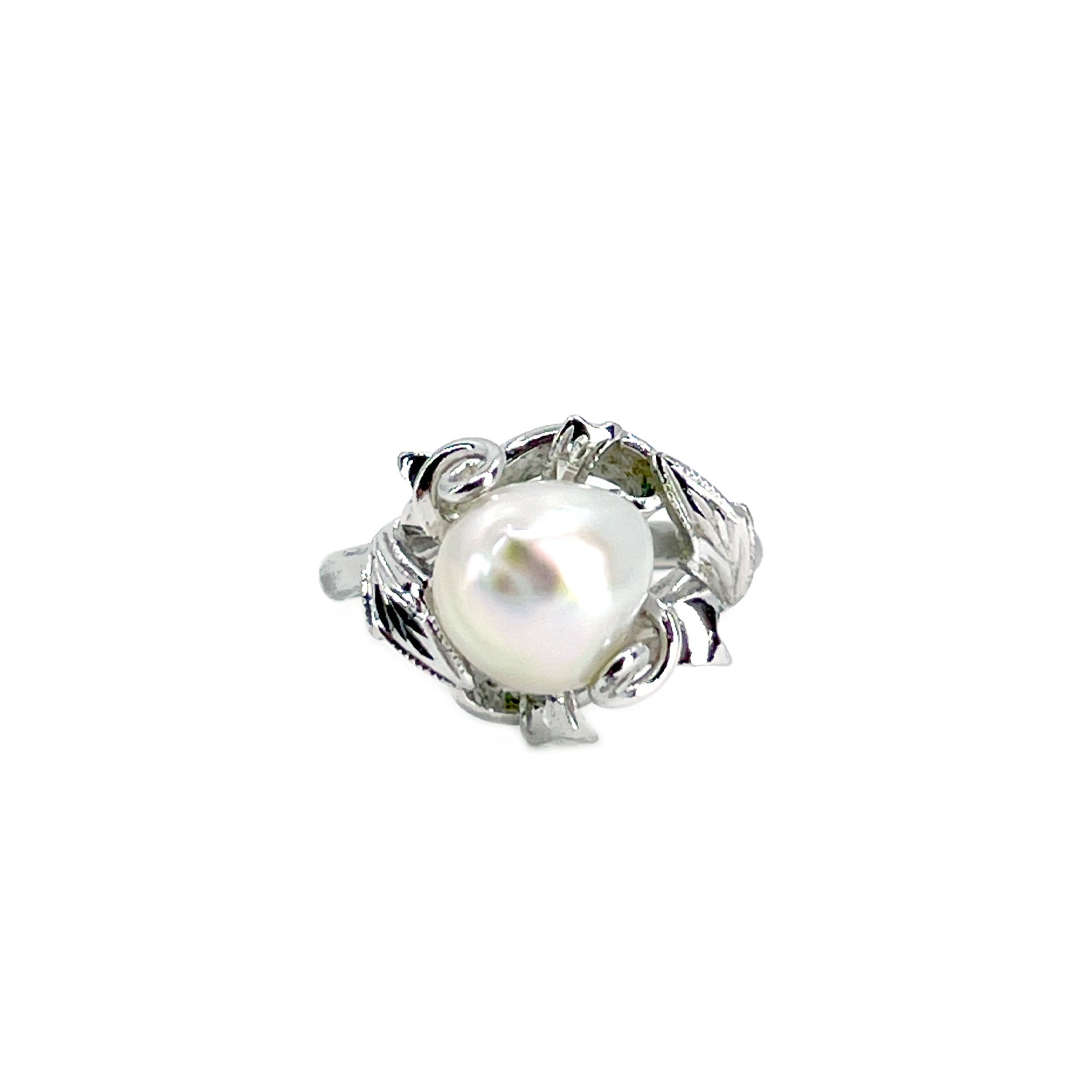 Baroque Rainbow Japanese Saltwater Akoya Cultured Pearl Vintage Ring- Sterling Silver Sz 5