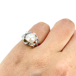 Baroque Rainbow Japanese Saltwater Akoya Cultured Pearl Vintage Ring- Sterling Silver Sz 5