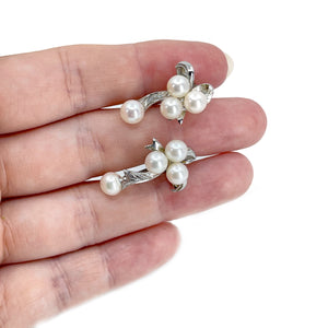 Ribbon Dangle Akoya Saltwater Cultured Pearl Screwback Earrings- Sterling Silver